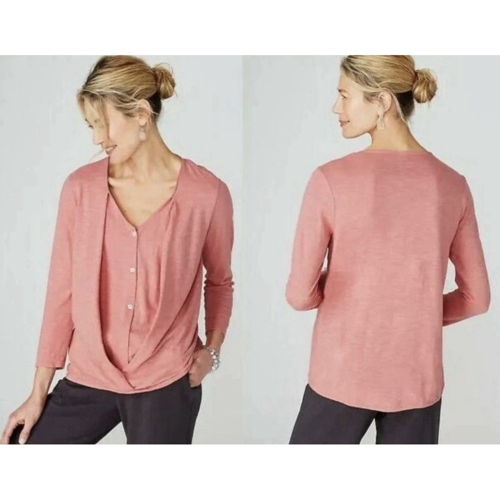 J JILL PURE JILL Cotton Blend Cross Front Top 3/4‎ Sleeve Dusty Rose Pink Medium